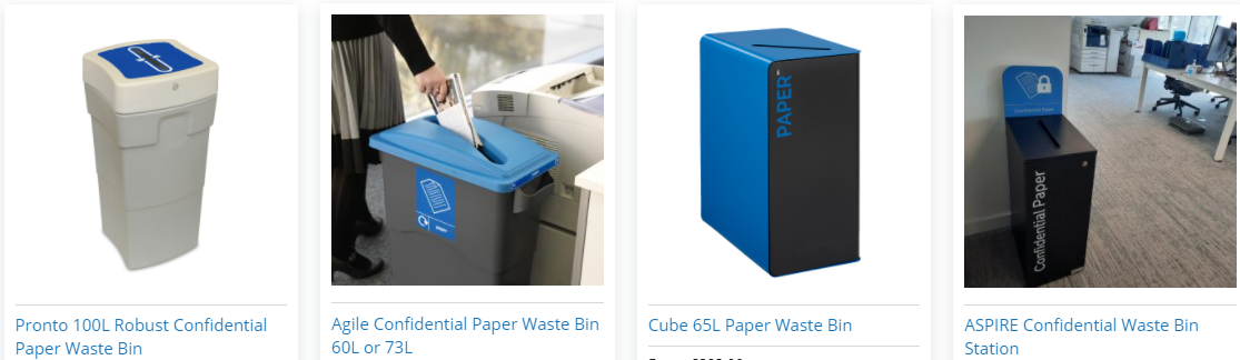 range of confidential paper waste bins from Unisort