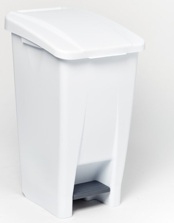 mobile pedal operated bin with white lid