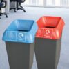 simple colour coded office recycling bins with clear signage