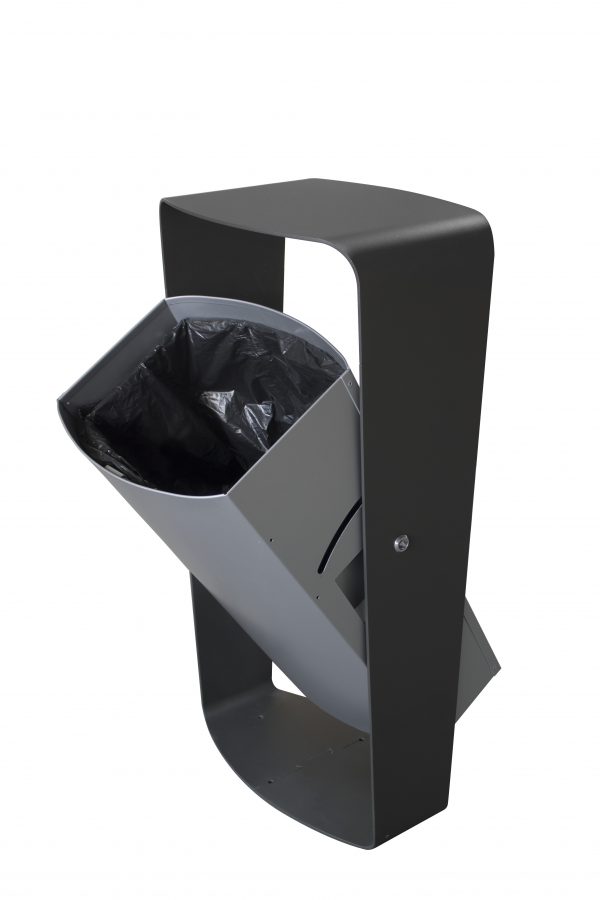 Metal bin with swing body